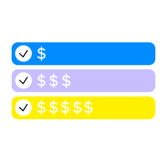 An illustration line items with check marks and different numbers of dollar signs from lowest to highest-1